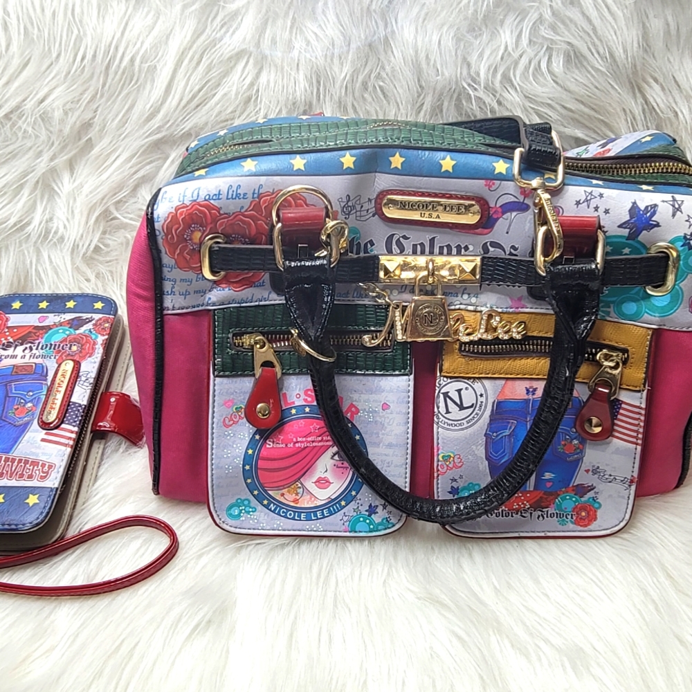 Nicole Lee Multiple Color Pink Blue Cowboy Handbag Wallet